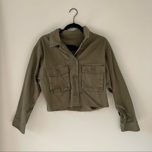 Cropped fray hem military jacket